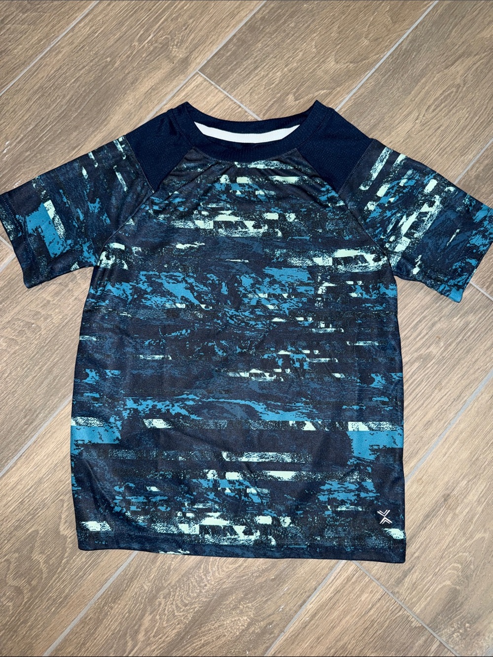 Xersion Navy & Teal Abstract Short Sleeve Top